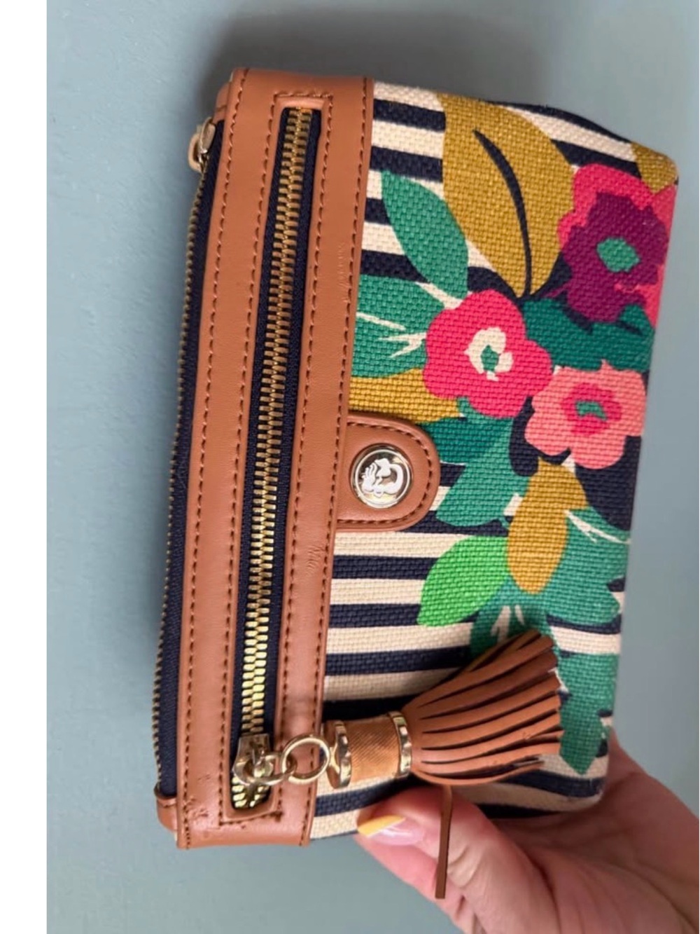Floral Canvas Zip Wallet with Tan Trim BRAND IS SPARTINA